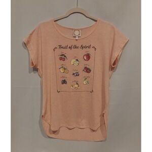 Truself Womens Peach Fruit of‎ the Spirit Cuffed Sleeve T-Shirt Size Large